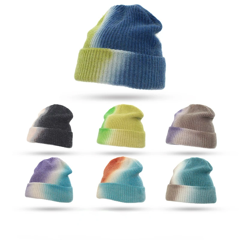 

Knit Cuffed Beanie Winter Beanie Acrylic Hat Watch Cap Gradient Colour Autumn Hat Sport Beanie Warm Outdoor Ski Hat