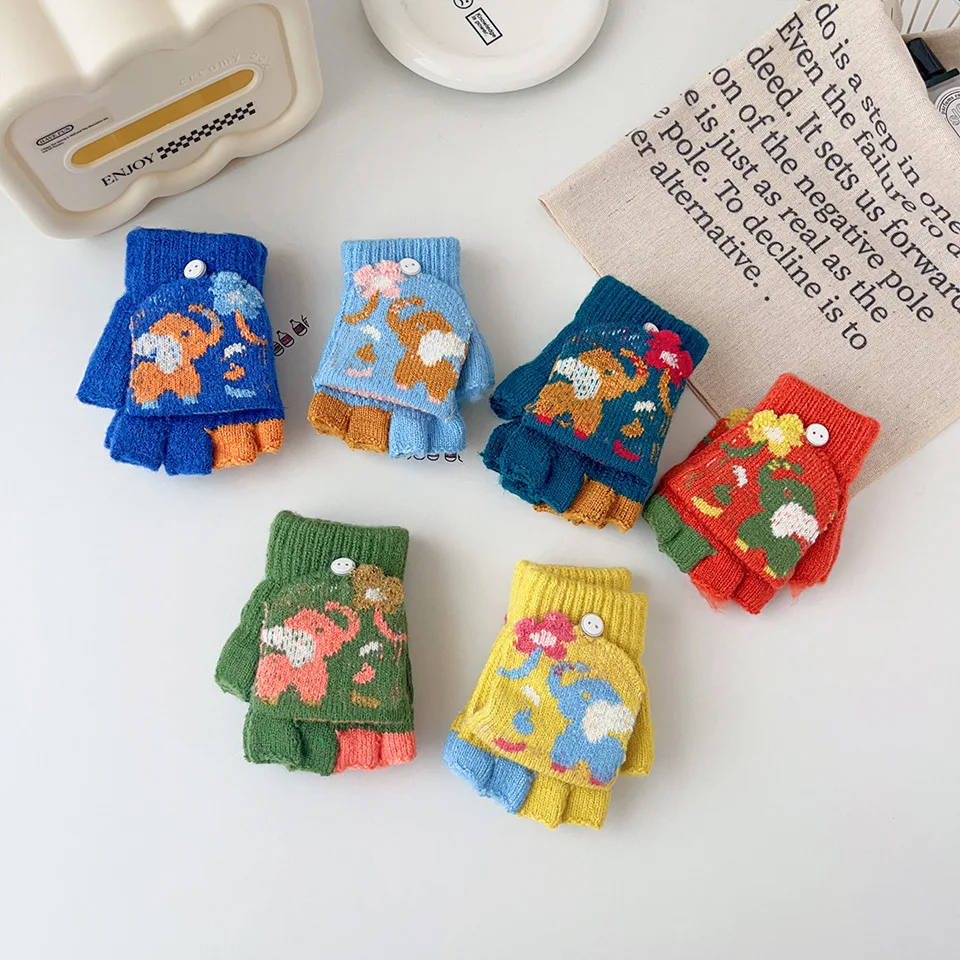 

Winter Gloves Fashion Children Kids Winter Keep Warm Sweet Knitted Convertible Flip Top Fingerless Mittens Gloves 3-8 years old