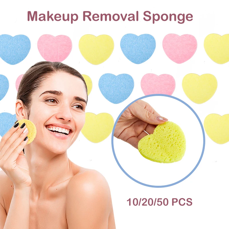 

10/20/50Pcs Makeup Removal Sponge Heart Shaped Cellulose Sponge Wood Pulp Cotton Face Washing Cleansing Sponge Cosmetic Puff