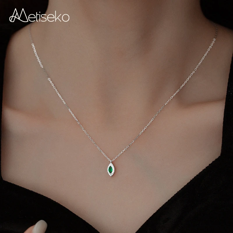 

Metiseko 925 Sterling Silver Horus' Eye Pendant Choker Necklace Plated 14K Gold Emerald Color Cubic Zircon Women's Fine Jewelry