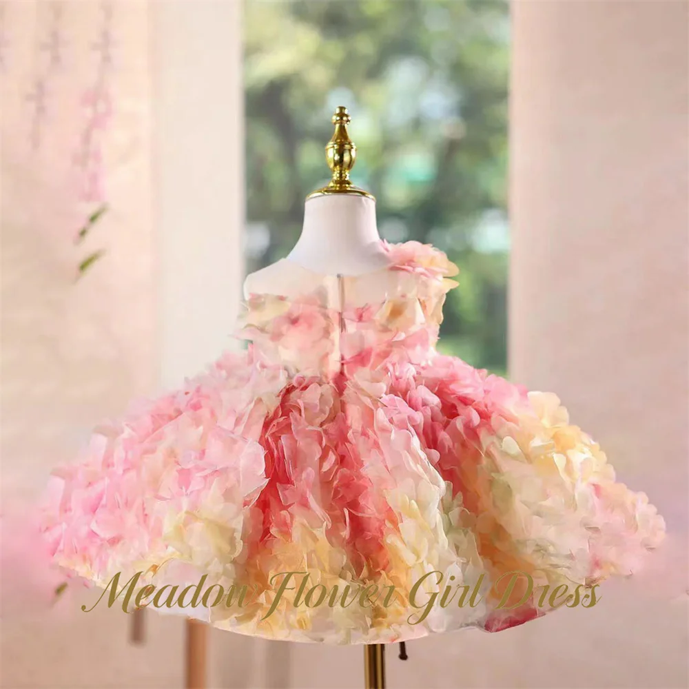 Фото Свадебное платье Meadow Peach для девочек 3-13 лет, без рукавов, для конкурсов красоты, с 3D-лепестками, детские платья для дня рождения и свадьбы №2