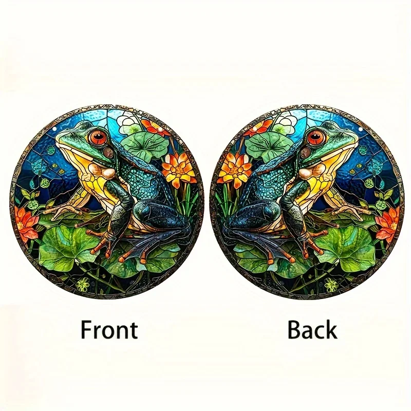 Żaba na liściach lotosu łapacze słońca w stylu vintage witraż wiszące okno prezent dla rodziny przyjaciół wystrój drzwi kolorowa sztuka