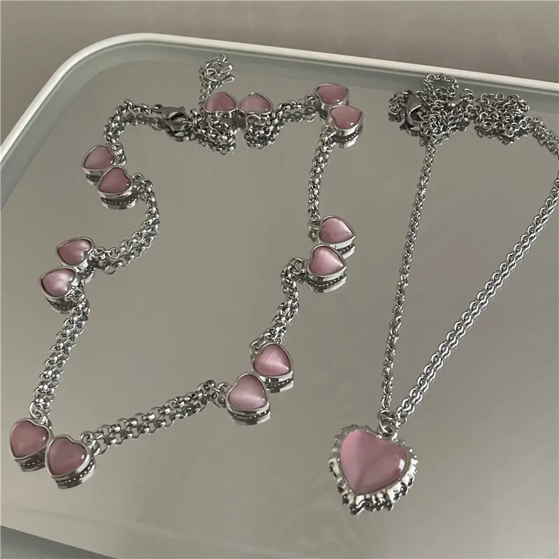 Фото Корейское ожерелье с подвеской в виде розового сердца кристаллами для женщин и