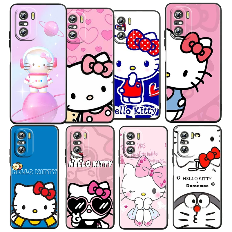 

Anime Cat Hello Kitty For Xiaomi Redmi K50 Gaming Pro 5G 10 9 9A 9C 9T 8 8A 7 6 5 4X TPU Soft Black Phone Case Fundas Capa Cover