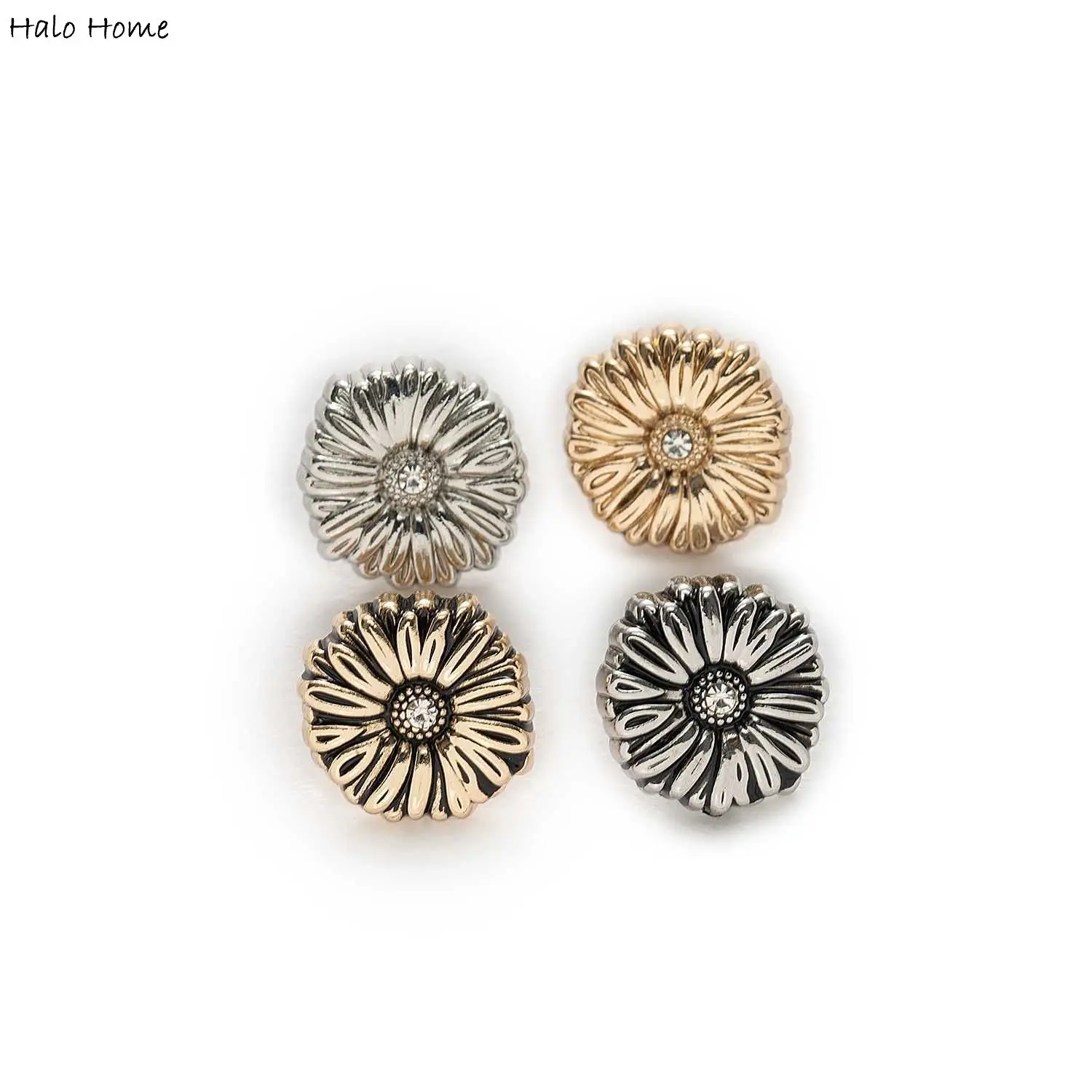 

5pcs Sunflower With Rhinestones Metal Buttons Clothing Sewing Shoes Hat Bag Jewelry Home Crafts Gifts Handmade DIY Decor 12mm