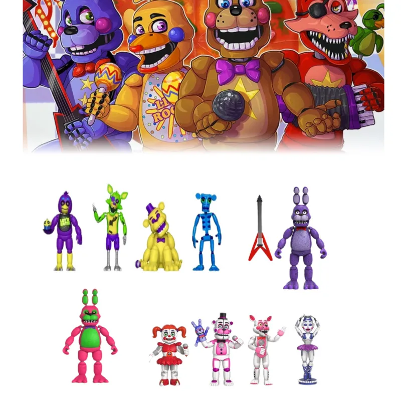 

FNAFS Figure Blacklight Freddyed Foxy Bonnie Chica Action Figure PVC 15cm Collection Doll Movable Golden FREDDYed Model Toy Gift