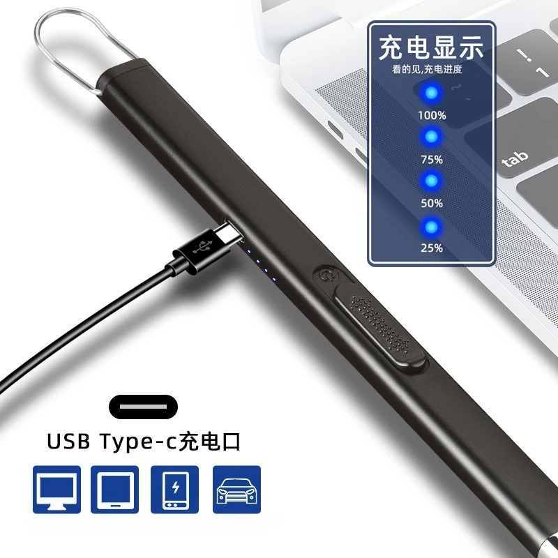 Фото Металлическая ветрозащитная USB-C зажигалка с дуговым импульсным зарядом, портативный прикуриватель для барбекю на открытом воздухе №3