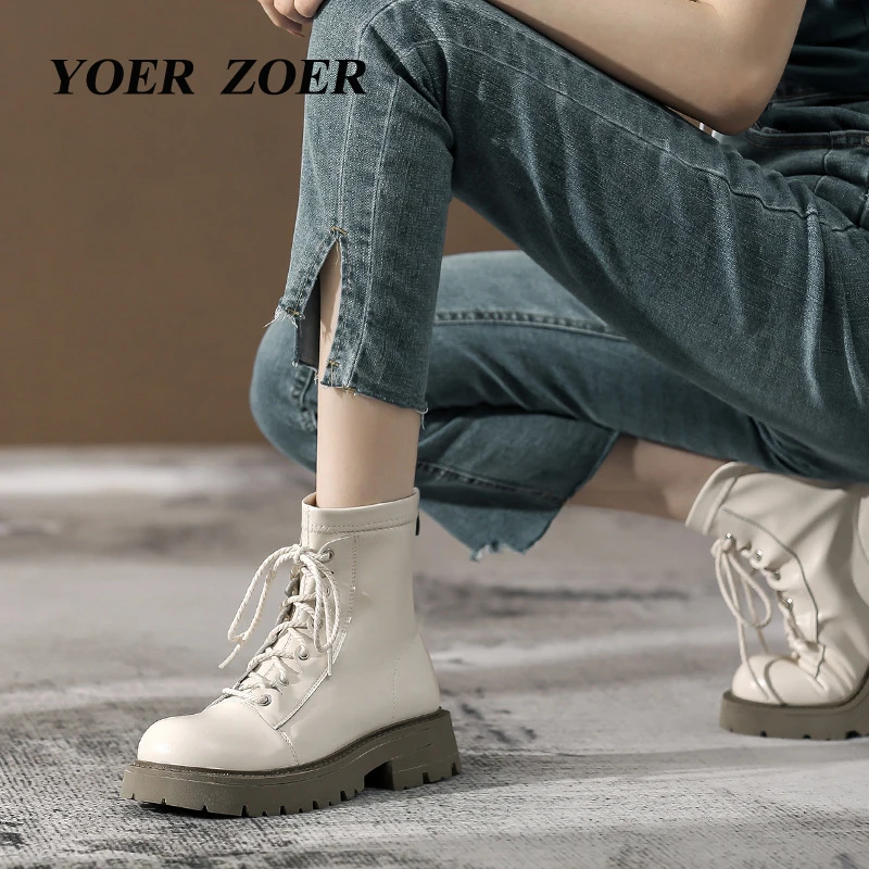 Women's Martins Boots Ankle boots 2022 new British style Genuine Leather lace-up thin-legged boots Thick-soled biker boots