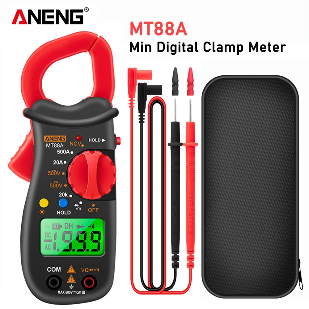 

ANENG MT88A Clamp Meter Multimeter LCD Digital Universal Meter 1999 Counts Auto Range Handheld DC/AC Voltage Voltmeter