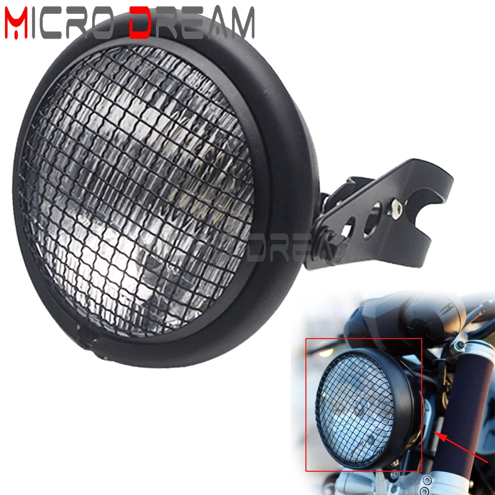 

Motorcycle Mesh Grill Front Headlight High/ Low Beam Round H4 Lamp w/Bracket For Honda CG125 GN125 Harley BMW Suzuki Yamaha