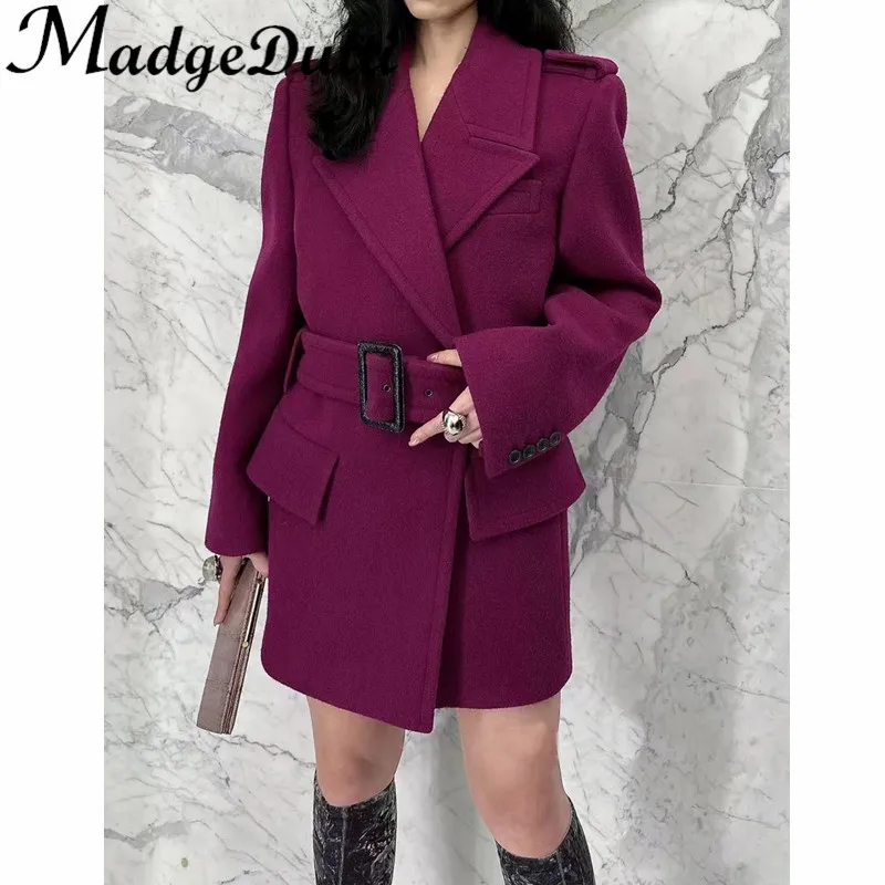 

11,25 темпераментный Роскошный Блейзер MadgeDutti с лацканами и поясом-эполетами, украшение, шерстяное пальто для женщин