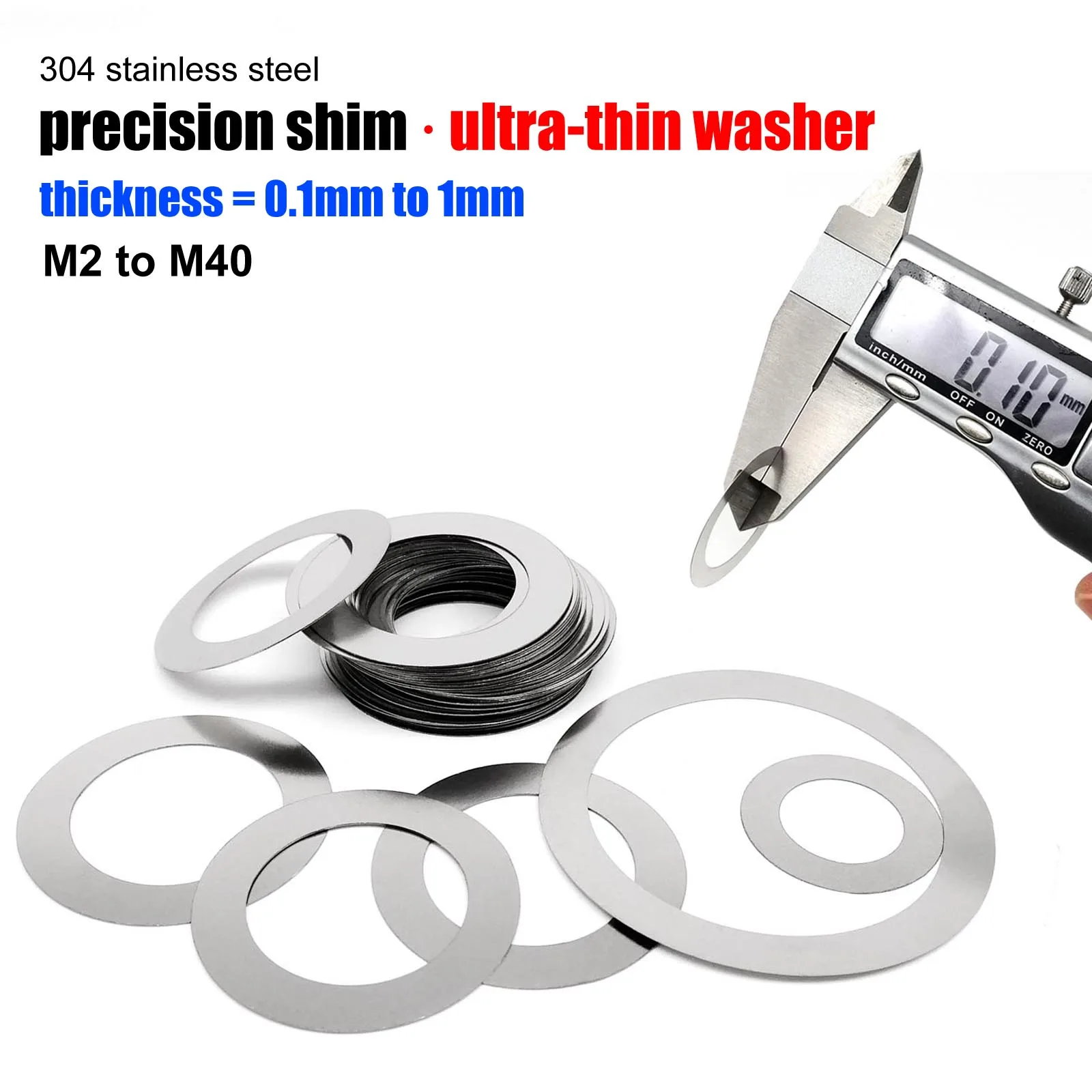 M2~M40 0.1mm 0.2mm 0.3mm 0.5mm 1mm DIN988 調整用極薄精密シム 超薄型フラットワッシャー 304ステンレス鋼