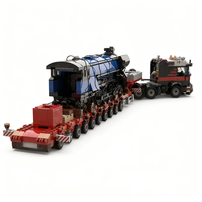 Фото 2394 детали MOC 8x4 Полуприцеп-тягач 10-осный STZ с выдвижной низкорамной платформой, модель грузового транспорта, строительные блоки, игрушки, архитектурная модель, рождественский подарок №3