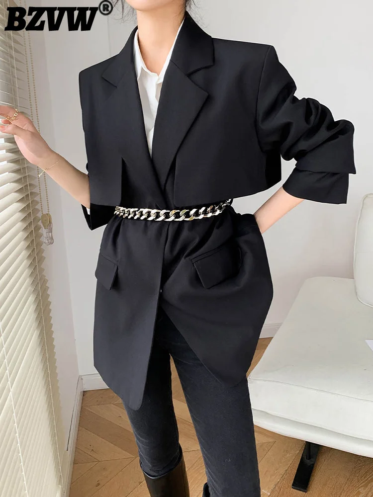 

BZVW Temperament Office Lady Chain Waist Retraction Designer Blazers Women's Coat 2023 Spring Autumn Trend Suit Jacket Female