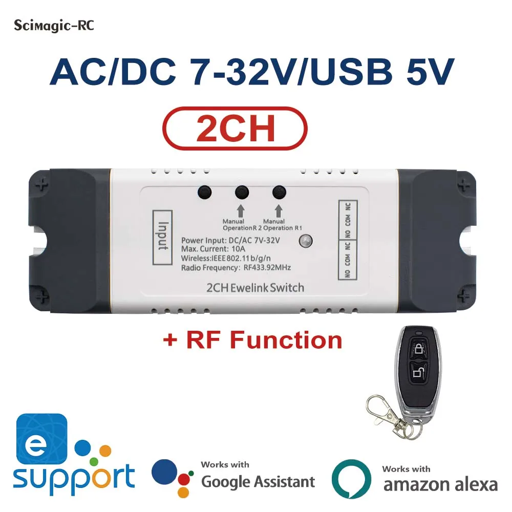 eWelink wifi умный модуль переключателя AC DC 12V 24V 220V 10A приемник открывания двери гаража реле контроллер двери DIY Alexa