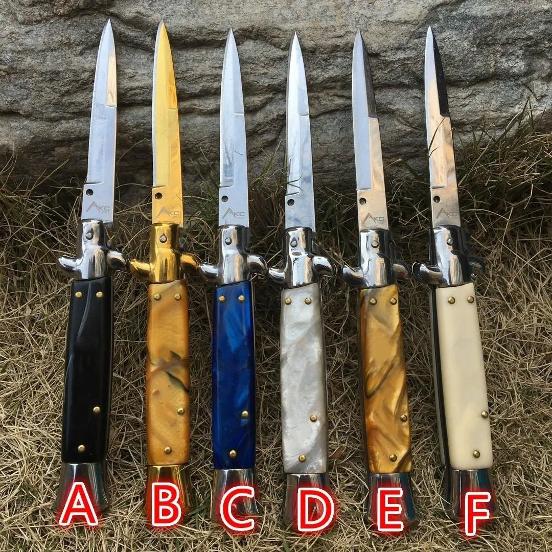 

Pocket Italian Mafia Godfather AKC AU.TO Folding Knife 440C Blade Acrylic/Resin Handle Outdoor Survival Camping Hunting EDC Tool