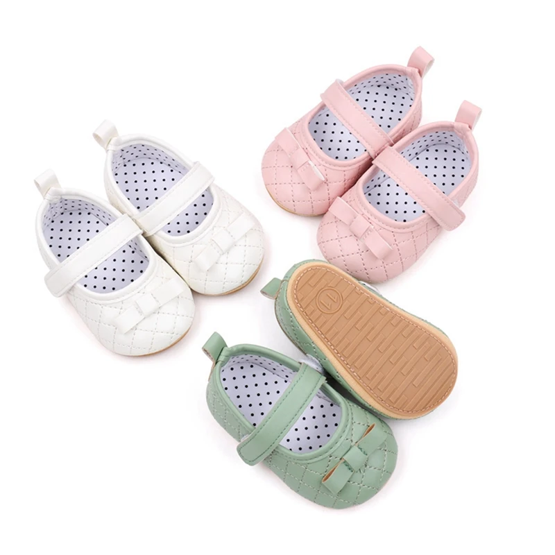 

0-18months Baby Girl Princess Dress Shoes Bowknot Mary Jane Flats Crib Shoes with Non-Slip Rubber Sole Shoes for Infant Girls