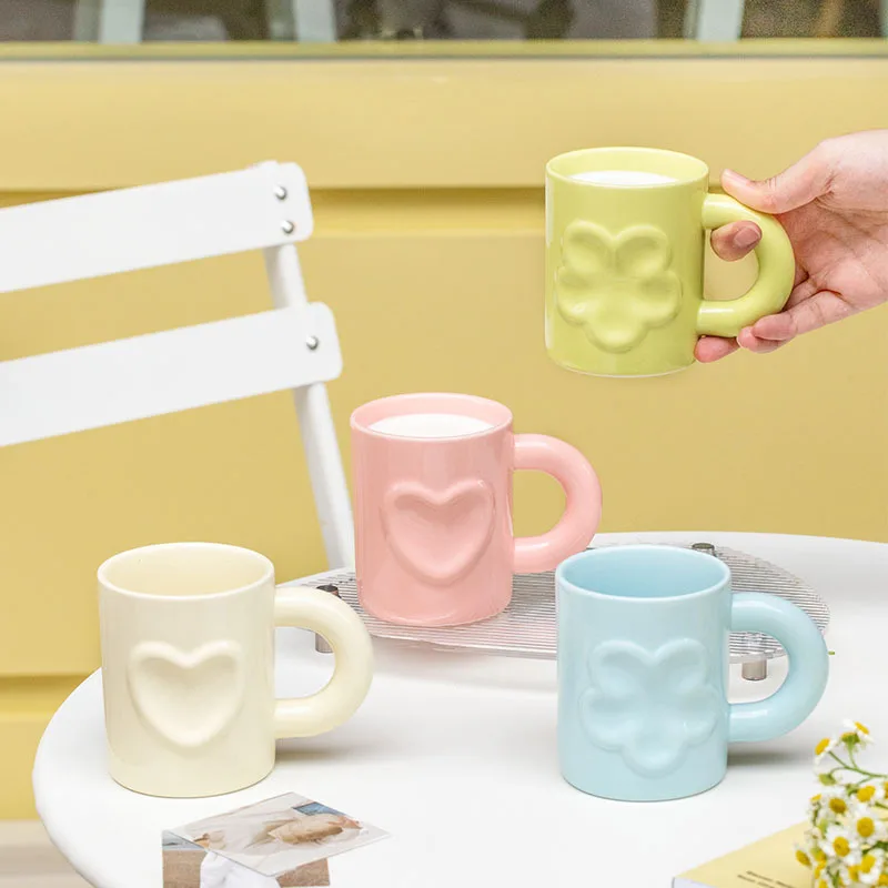 

Cartoon 350ml Ceramic Mug Student Milk Coffee Cup with Handle Retro Mugs Office Home Cute Print Water Cups Couple Cups