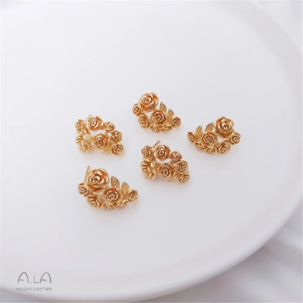 

14K gold color rose vintage ear stud 925 silver ear pin with hanging ring diy earring
