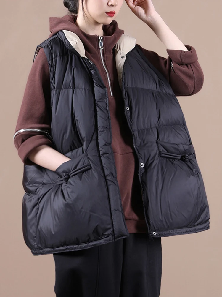SEDUTMO Winter Vintage Duck Down Vest Women Oversize Waistcoat Autumn Casual Pocket Jacket Basic Parkas ED1786