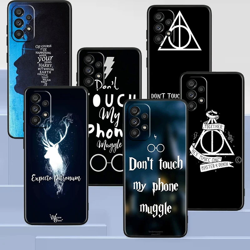 

Potters Magic Wand Cute Cartoon Boy Black Phone Case For Samsung A73 A72 A71 A53 A52 A51 A42 A33 A32 A23 A22 A21S A13 A03 5G