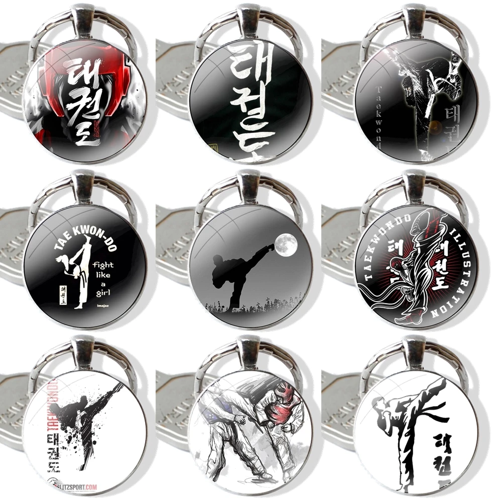 

sport taekwondo Glass Cabochon Keychain Pendant Car Key Chains Handmade
