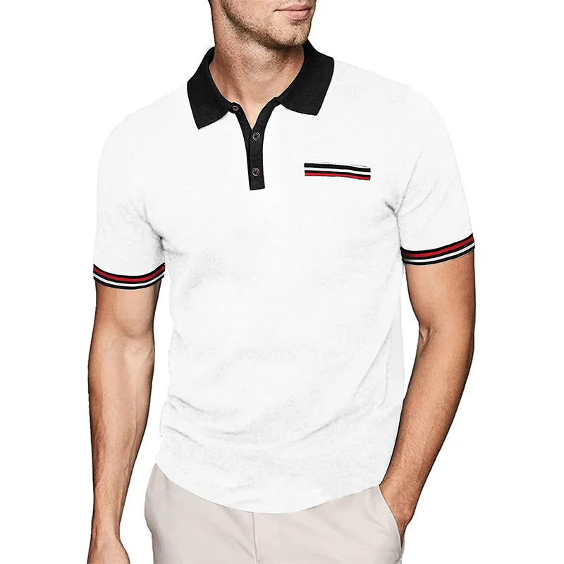 

Summer New Trendyol Men White Polo Shirts Casual Solid Color Stripe Patch Stitch Oversized Tshirts Mens Polos Camiseta Masculina