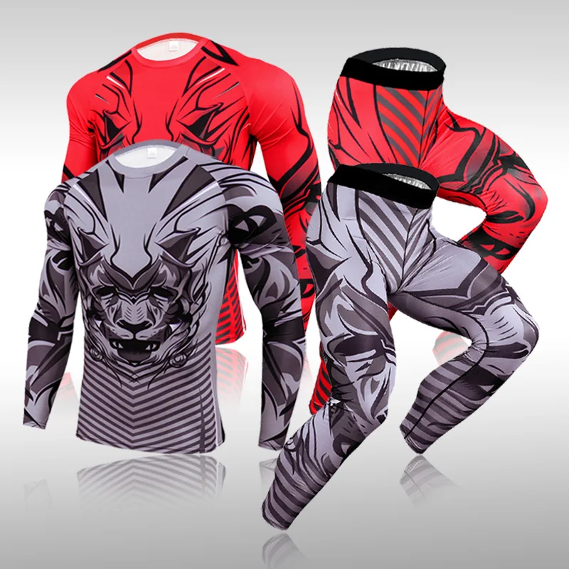 

New Training Clothes Ski Sports Suit Men Running Set Jogging Basketball Thermal Underwear Sportswear Gym Tights Tracksuit