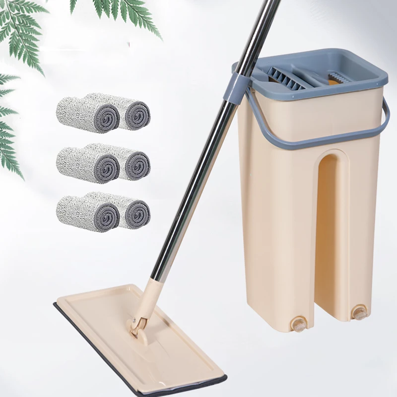 

Floor Mop with Bucket Home Kitchen Household Cleaning Mops Hands Free Squeeze Mops 360 Rotating Flat Mops Wet or Dry Usage