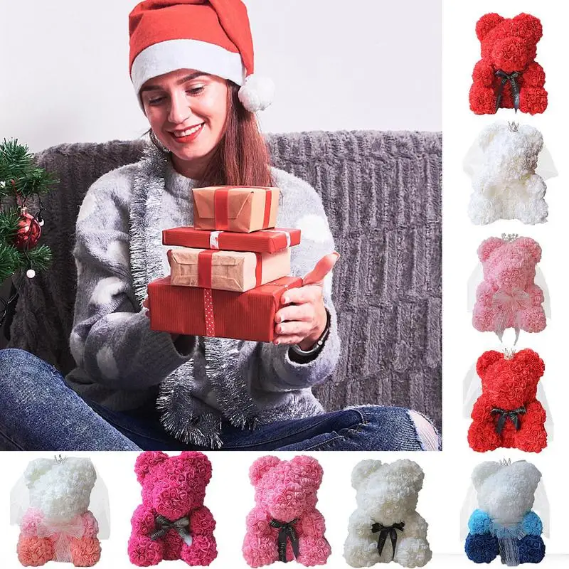 

Valentine's Day Gifts 2023 Rose Bear Artificial Rose Flower Bear Home Car Wedding Decor Baby Girlfriend Holidays Gifts Wholesale