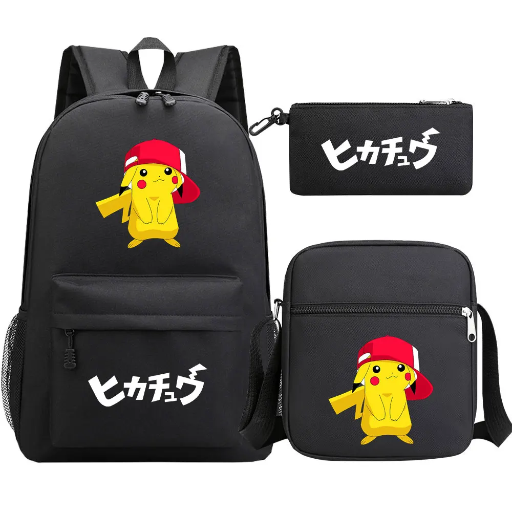 Детский Школьный рюкзак Pokemon Pikachu, комплект из 3 предметов, удобный рюкзак для ноутбука для начальной школы, рюкзак унисекс с 3D рисунком