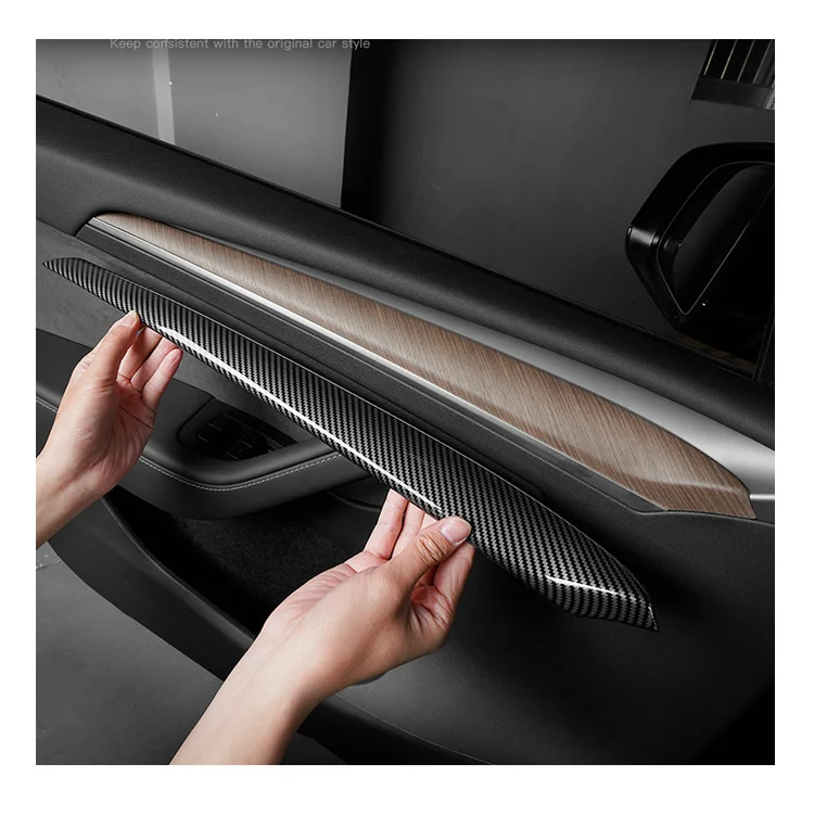 

2 pcs car interior accessories dry carbon materials Interior trim Dashboard Panel Trim Sticker for model 3 y 2021