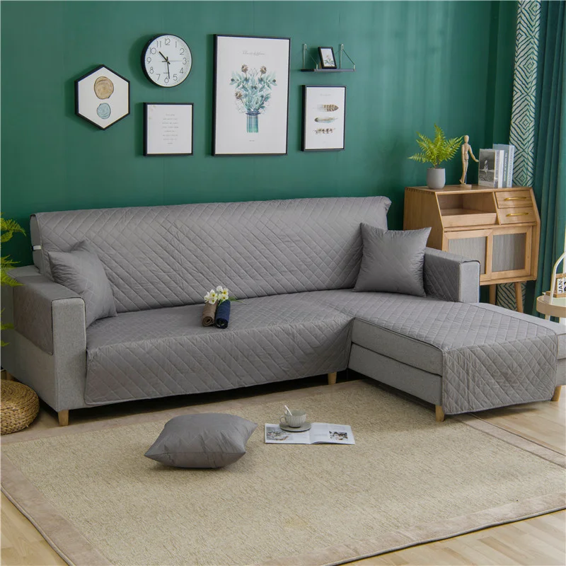 L-образный чехол для дивана, нескользящий стеганый чехол для угловой мебелив гостиную, защита мебели, серый, черный, синий цвета