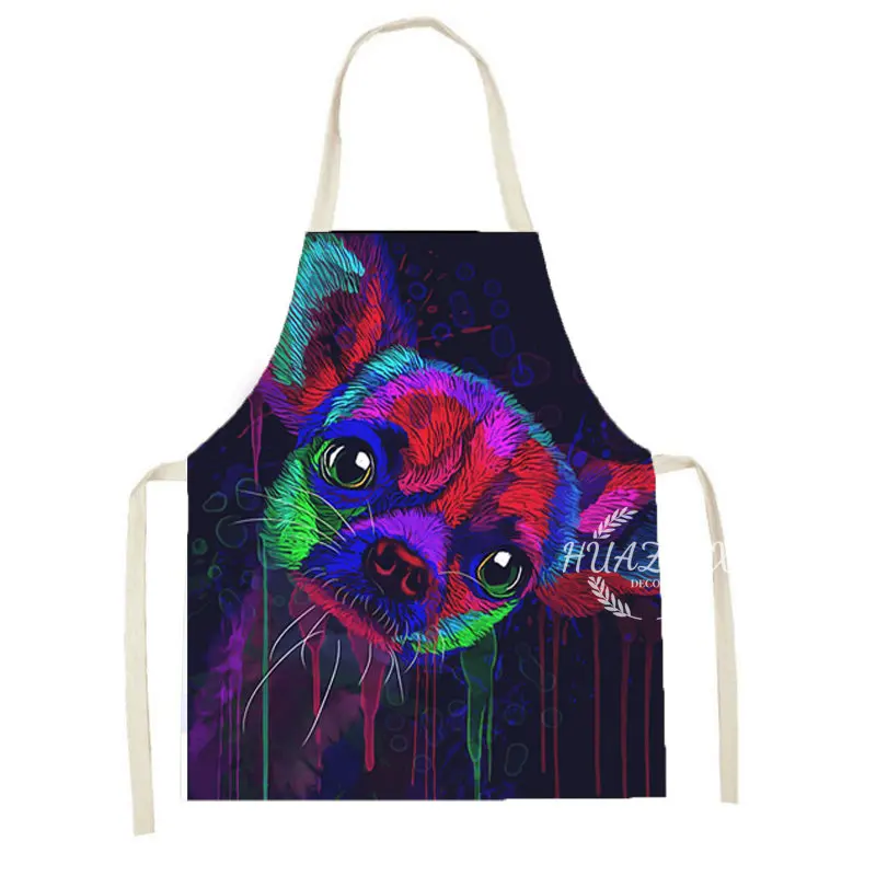 

Cartoon Dog Linen Apron Sleeveless Chihuahua Anti-pollution Kitchen Decoration Home Cooking Baking Children's Bib Cleaning Tools