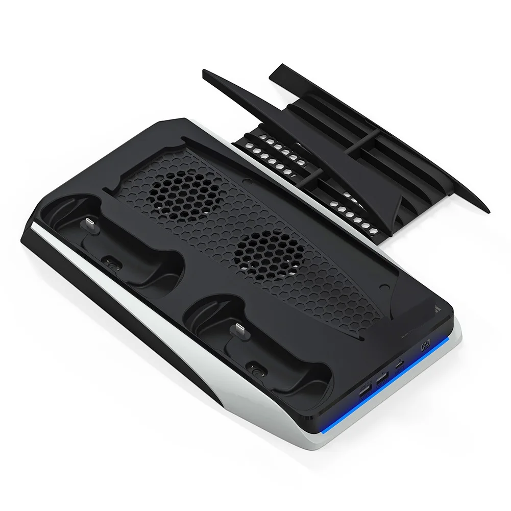 

Вертикальная игровая охлаждающая подставка для PS5, подставка для цифровой консоли PS 5 с зарядным устройством для двух геймпадов DualSense 12