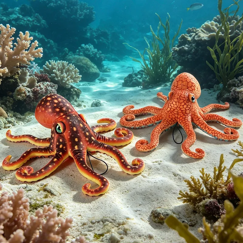 Фото Реалистичные плюшевые игрушки: осьминог и морская черепаха, креативный рождественский подарок для детей, имитация животных, мягкие игрушки-подушки №1