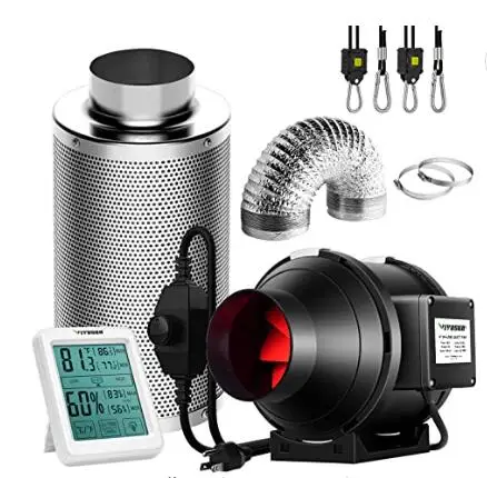 

4 Inch 118 CFM In-line Filter with Fan Speed Controller and Temperature Humidity Monitor Grow Tent Ventilation