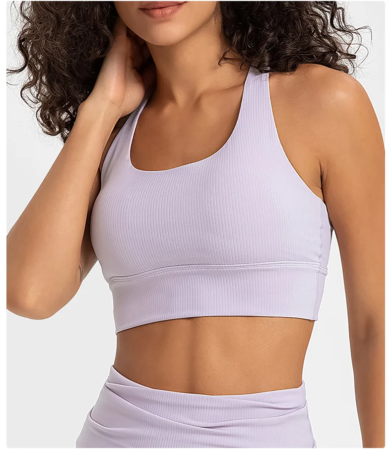 Luluwomens Clothing Outdoor Jogging Ribbed Yoga Women's Underwear Sports Gym Fitness Backless Bra Sportswear Women Summer Top