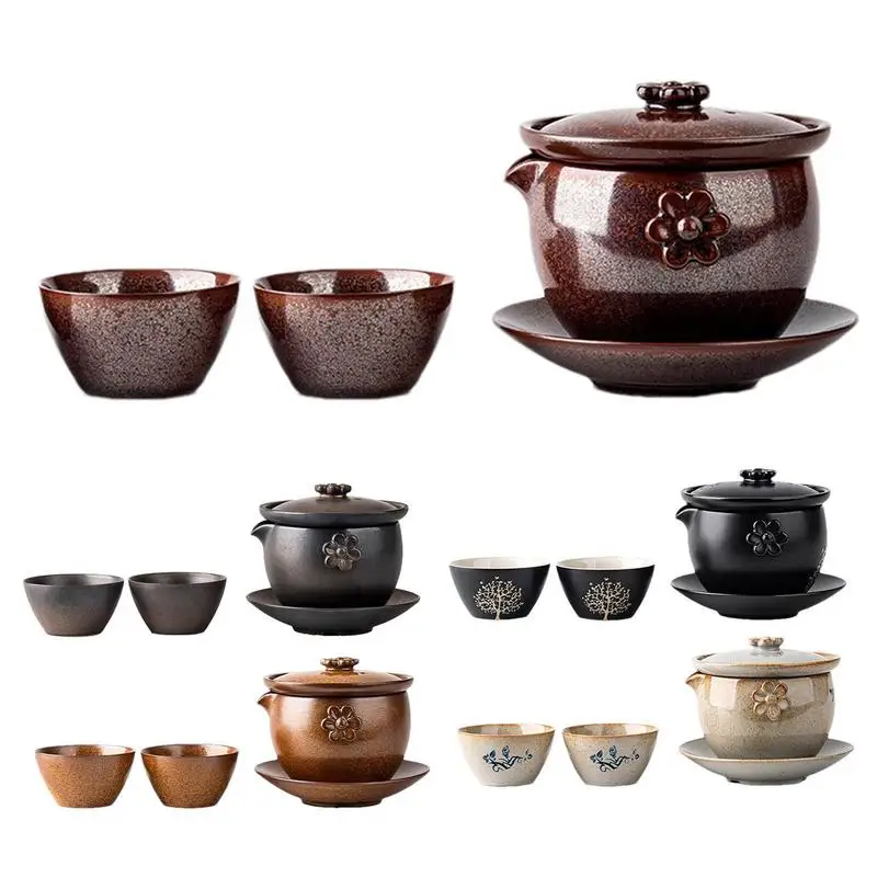 

TraditionalJapanese Tea Set With 2 Ceramic Tea Cups &Portable Storage Bag Anti-scald Teapot Set For GuestOffice Travel & Outdoor