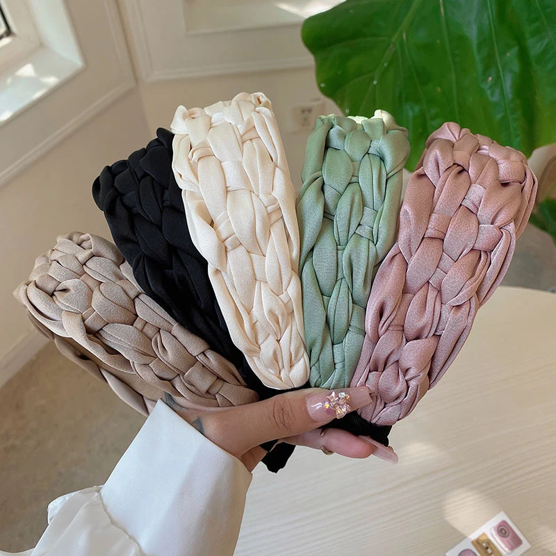 

Hair Accessories Wide Shiny Weaving Hairbands Braided Headband Hair Hoop Fashion Hair Bands Bezel Headdress Wide Side Turban