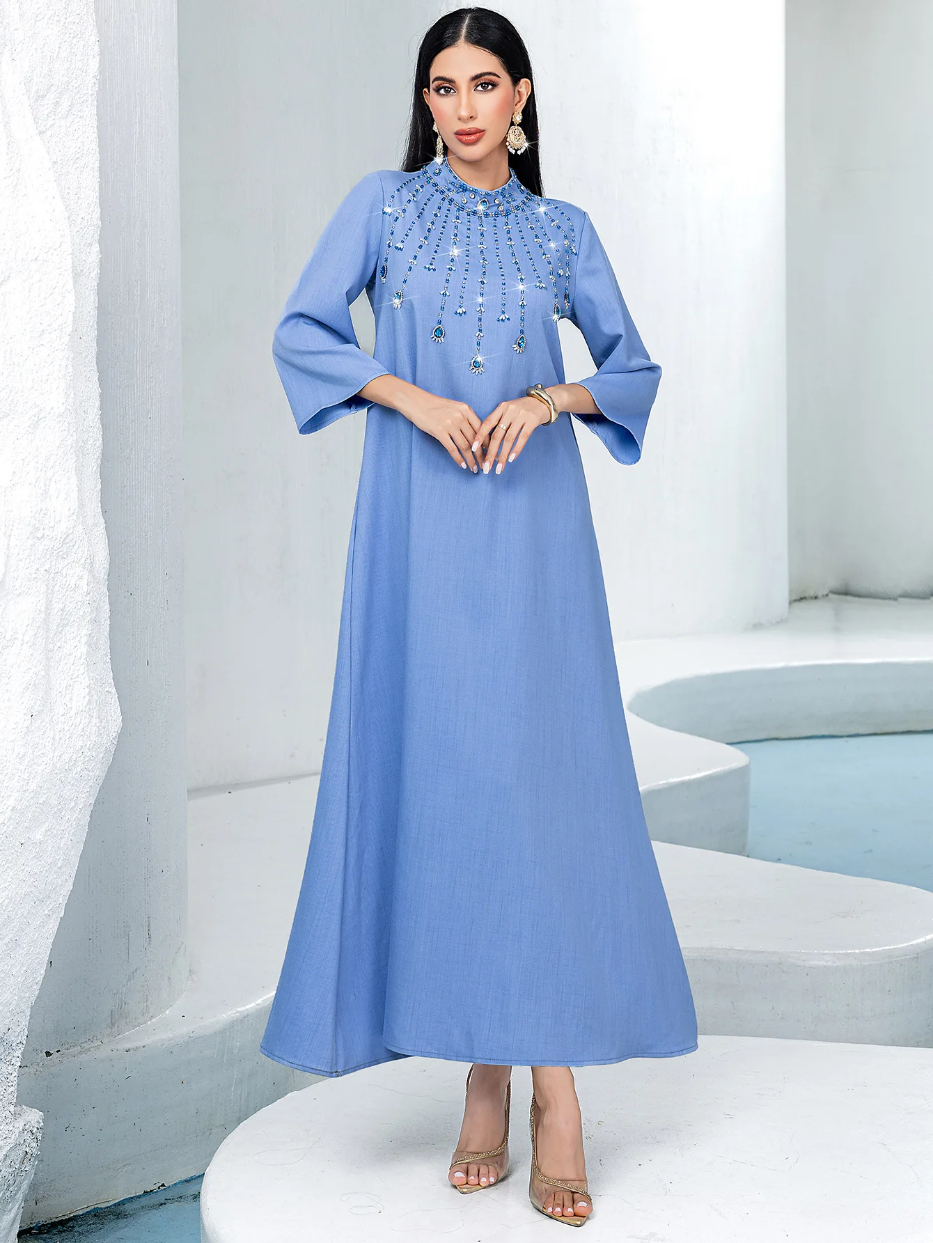 Роскошное платье с бриллиантами Ближний Восток Абая кафтан полувысоким воротом