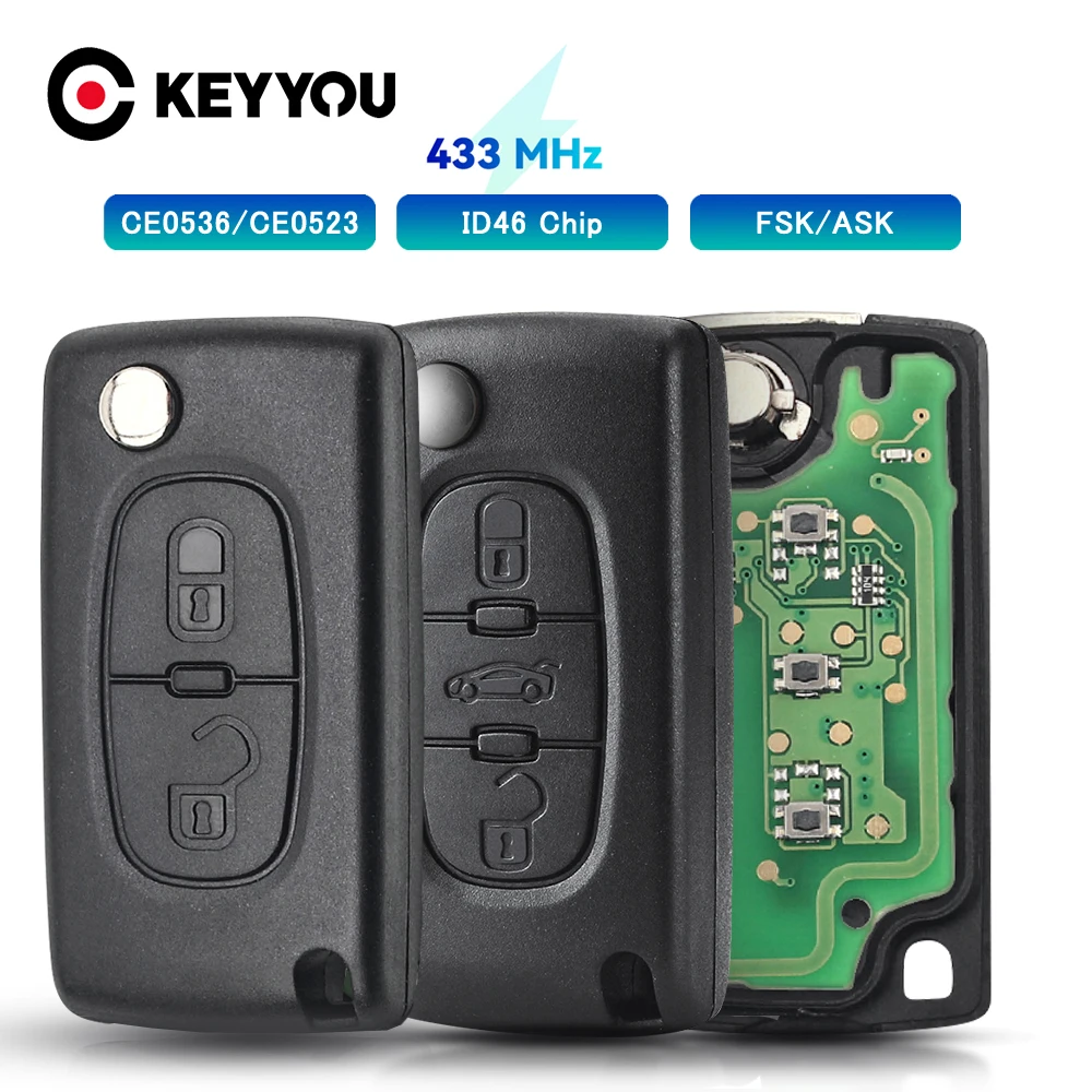 KEYYOU 2/3 Buttons Remote Car Key ASK/FSK 434Mhz For Citroen C4 C5 C6 C8 Xsara Picasso For Peugeot 107 207 307 308 CE0536/0523