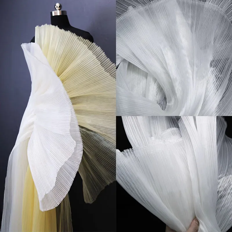 

Яркая плиссированная ткань из органзы шириной 140 см, модная плиссированная сетчатая ткань для шитья свадебного платья, жесткая дизайнерская ткань «сделай сам»