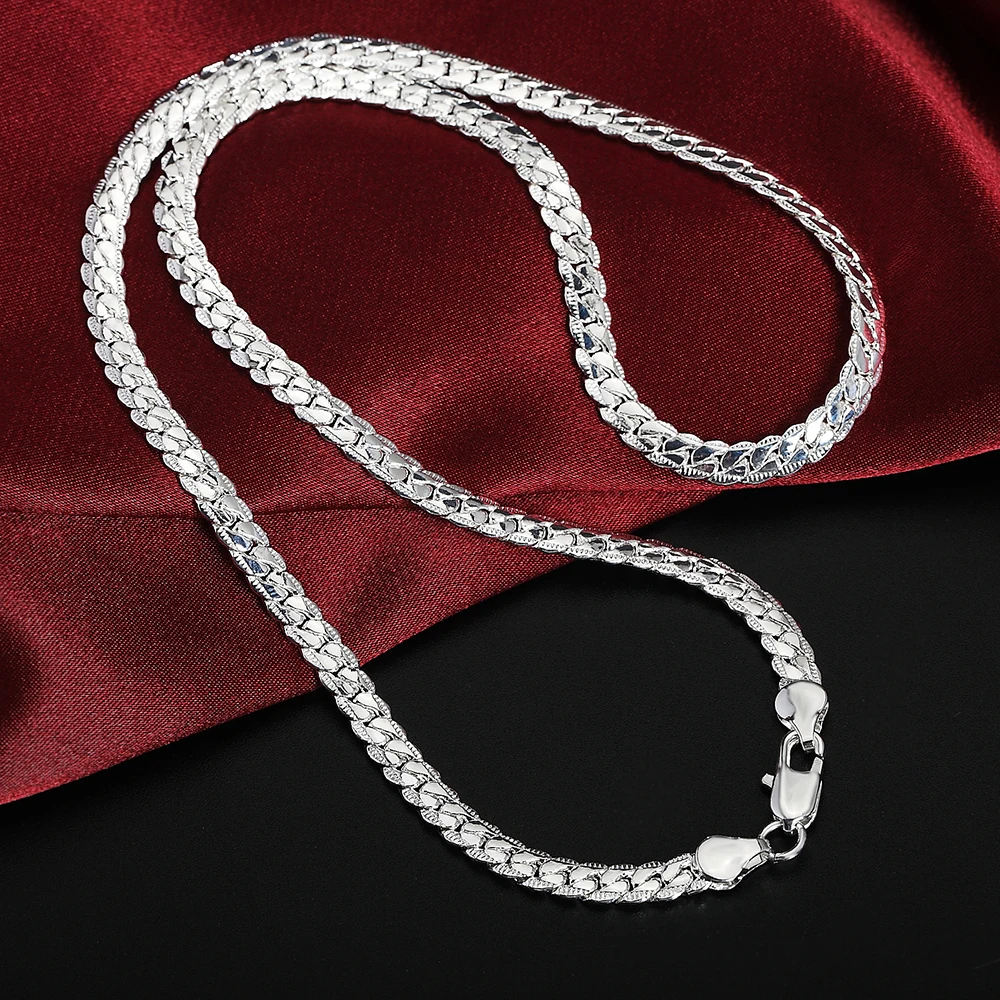 

hot sale 925 Sterling Silver 5mm Fine Sideways Necklace 20Inch 50cm Chain For Woman Men Fashion Wedding Engagement Jewelry