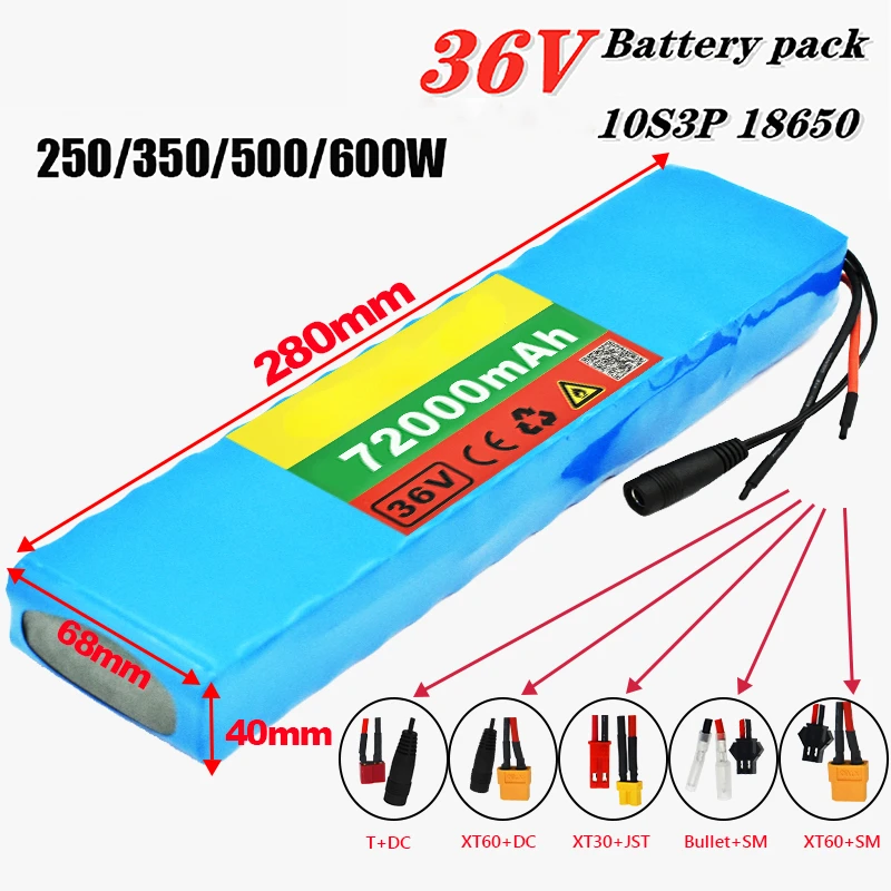 

10S3P 36V 72Ah Battery ebike battery pack 18650 Li-Ion Batteries 350W 500W For High Power electric scooter Motorcycle Scooter