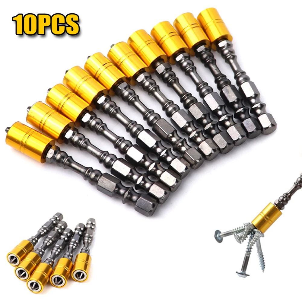 

10pcs 65mm/2.56inch Screwdriver Bit Metal Nutdrivers Electric Screw Driver With Magnetic Ring For Plasterboard Drywall Tools
