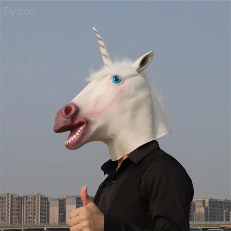 Маска Единорога Новинка Реальный Латексный Головной Убор Животное Полнолицевые Аксессуары Для Вечеринки Хэллоуин Карнавал Косплей Костюм Для Взрослых.