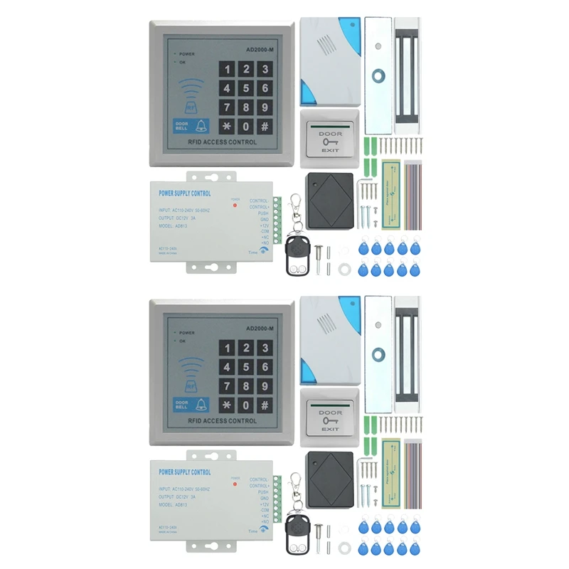 

2X TZAD2000M-02 RFID Door Access Control System Kit,Home Security System With 280Kg Electric Magnetic Lock Power Keypad