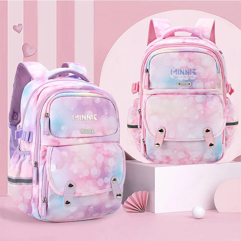 Disney New Minnie School Bags For Girls Grade 3-6 Primary Student Fashion Shoulder Orthopedic Backpack Large Capacity Mochila