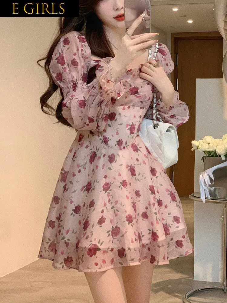 

Elegant Party Dresses For Women 20232023 Summer Sweet Elegant Short Party Dress Korean Fashion Floral Mini Dress Beach Long Slee